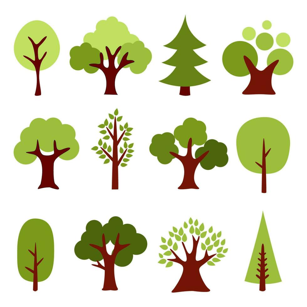 verzameling bomen. boom set geïsoleerd op een witte achtergrond. vectorillustratie. vector