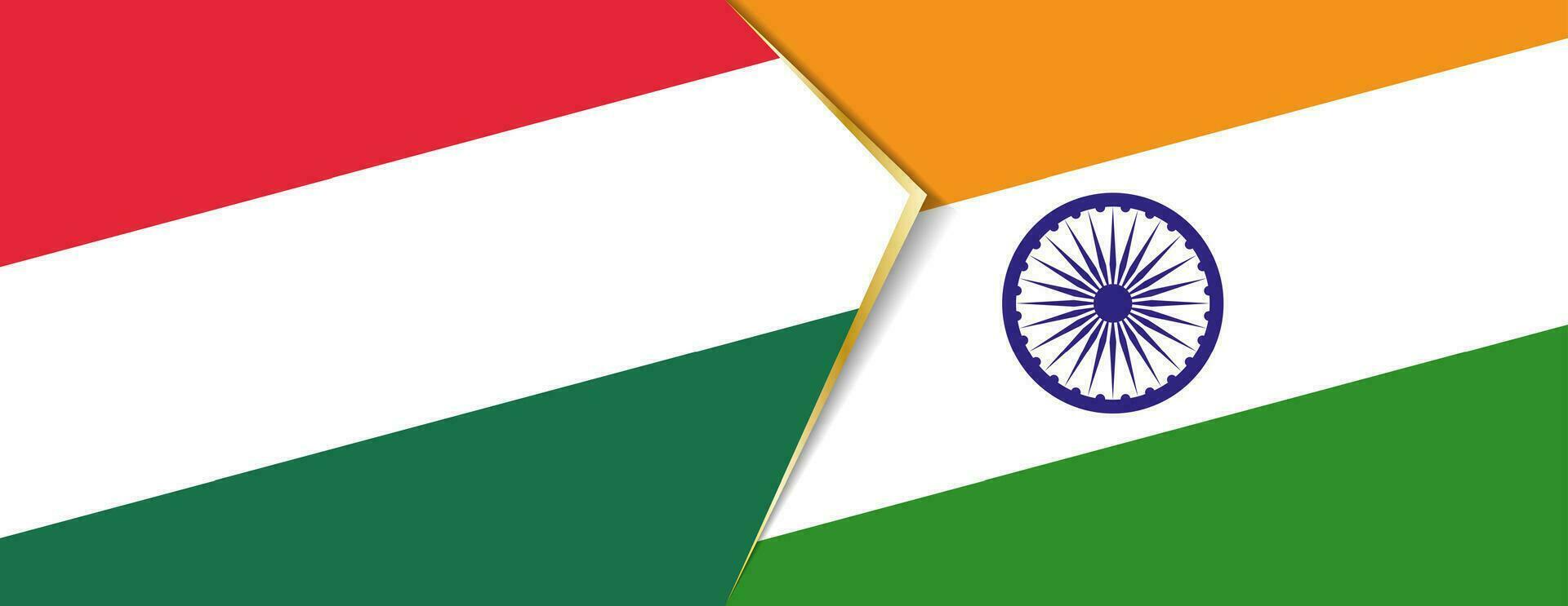Hongarije en Indië vlaggen, twee vector vlaggen.