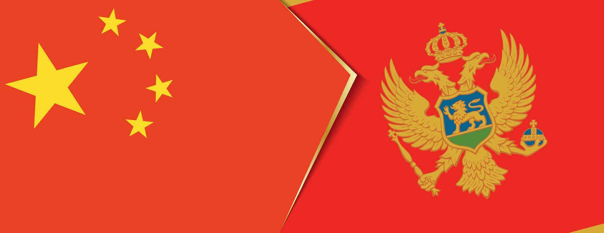China en Montenegro vlaggen, twee vector vlaggen.