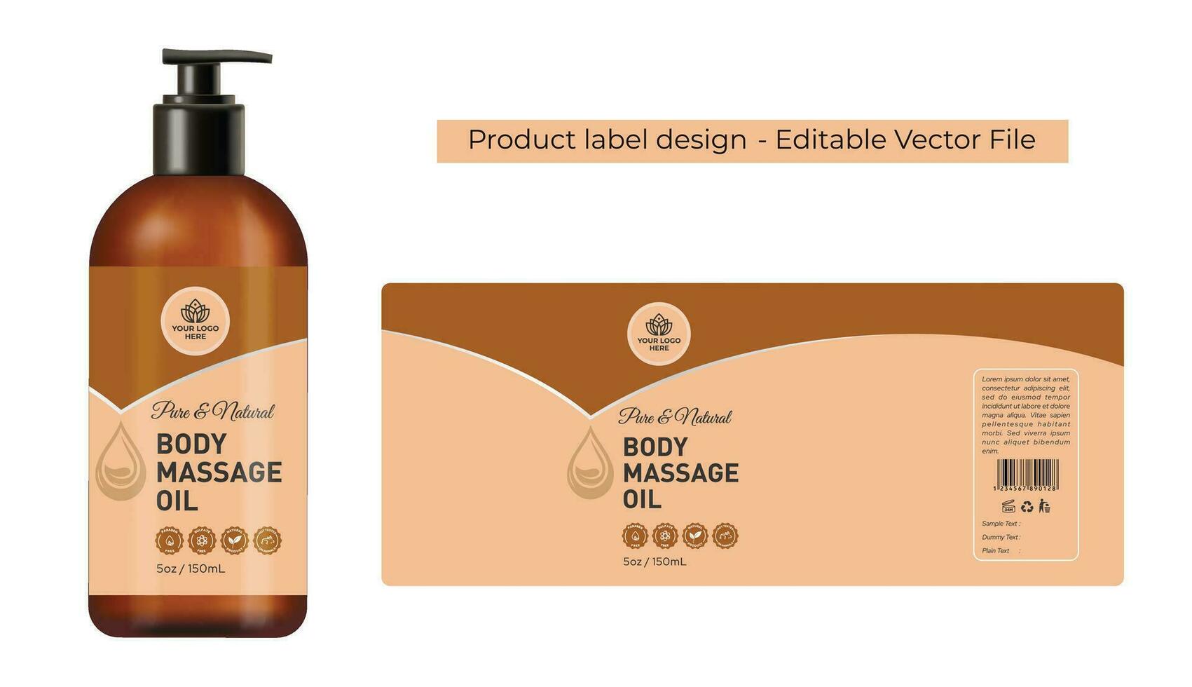 massage olie etiket ontwerp, spa Product verpakking ontwerp, aromatherapie essentieel olie met realistisch mockup illustratie, fles etiket ontwerp van de kunstmatig Product vector