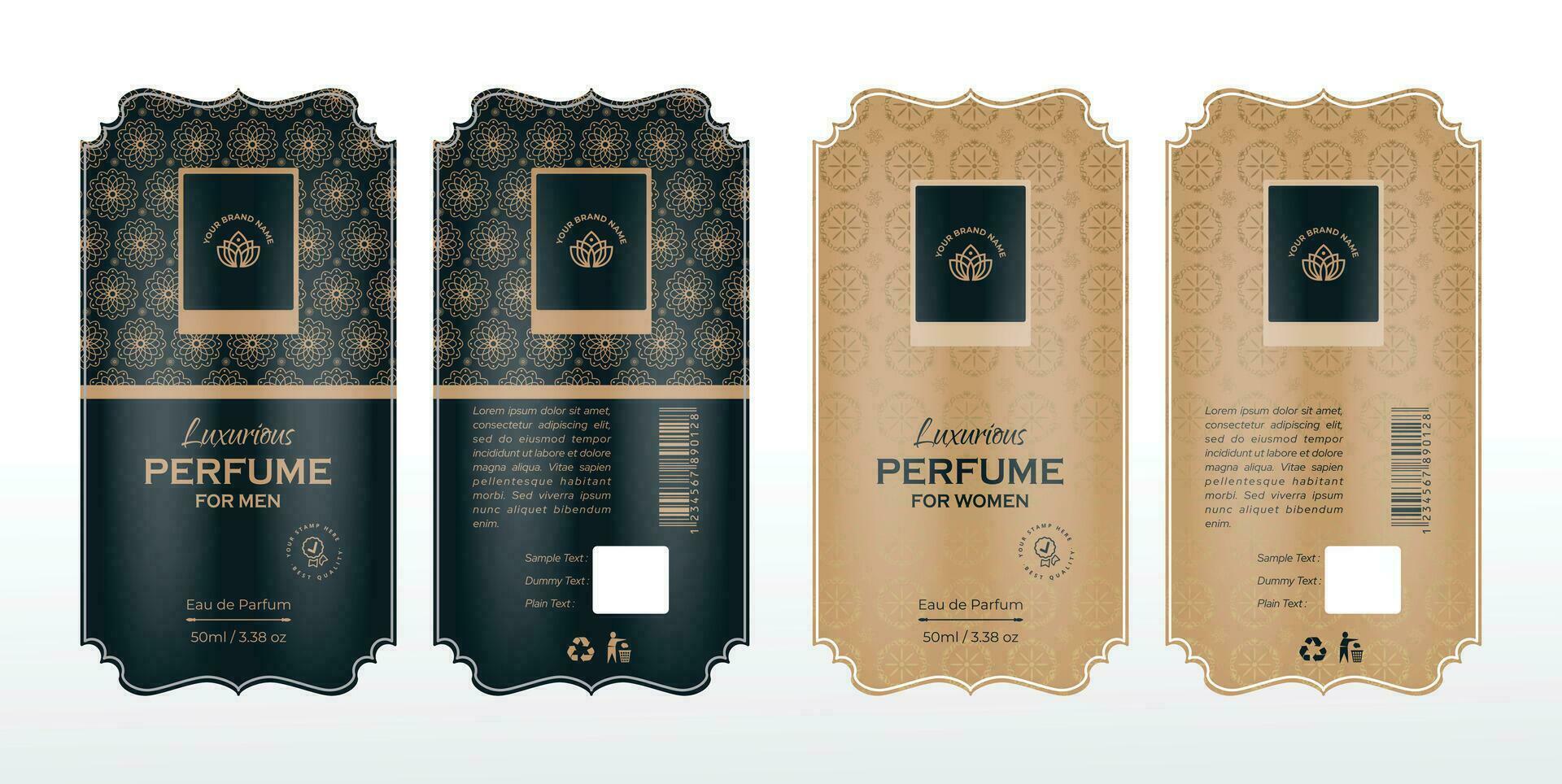 verzameling van parfum etiket ontwerpen, goud zwart kader Sjablonen, logo, verpakking, ontwerp van luxe producten. etiket sjabloon voor zeep, wijn, lotion vector illustratie