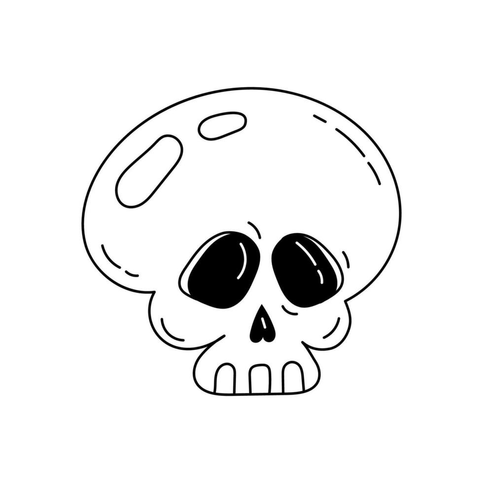 schattig hand- getrokken halloween schedel in schets tekening stijl. menselijk stoffelijk overschot sticker. griezelig maar charmant schedel. vector voorraad illustratie Aan geïsoleerd wit achtergrond.