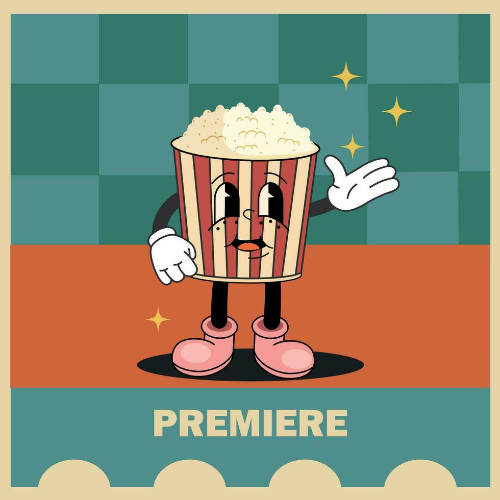 wijnoogst film posters met schattig karakter popcorn. film en film ontwerp sjabloon. vector illustratie