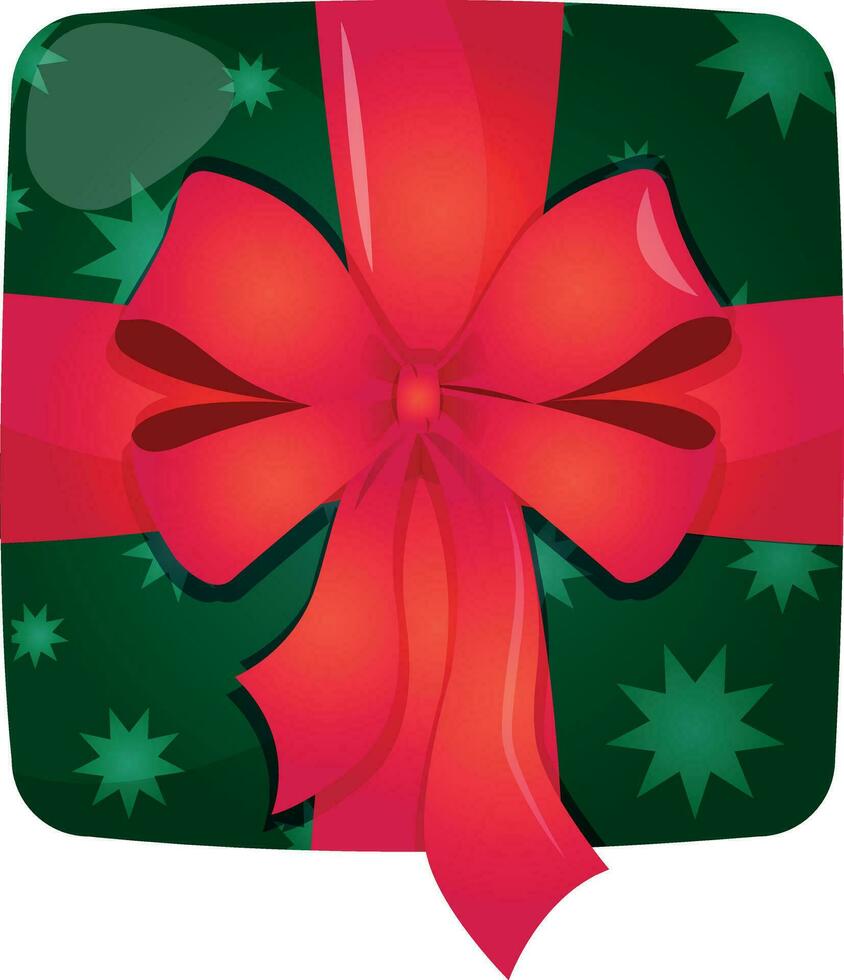 Kerstmis en verjaardag groen geschenk doos met sterren en rood lintje. tekenfilm verpakt Kerstmis geschenk doos, Valentijnsdag dag, winter vakantie presenteert. verjaardag geschenk doos vector