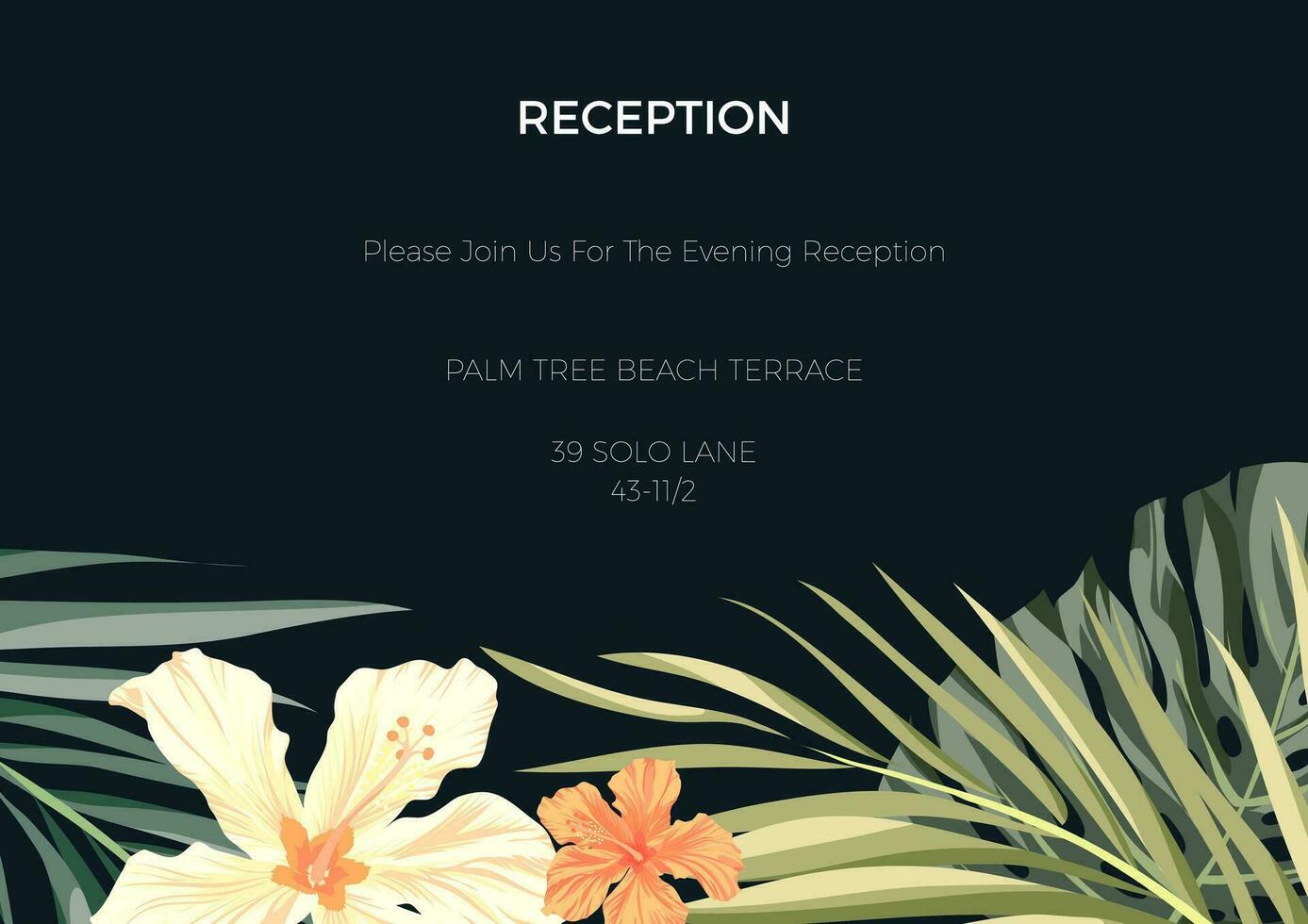 tropisch bruiloft uitnodiging met palm bladeren en bloemen vector