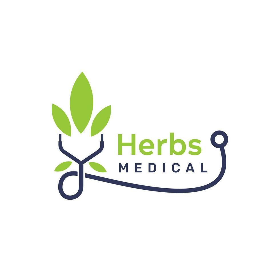medisch kruiden logo met stethoscoop concept en groen bladeren Aan wit achtergrond vector