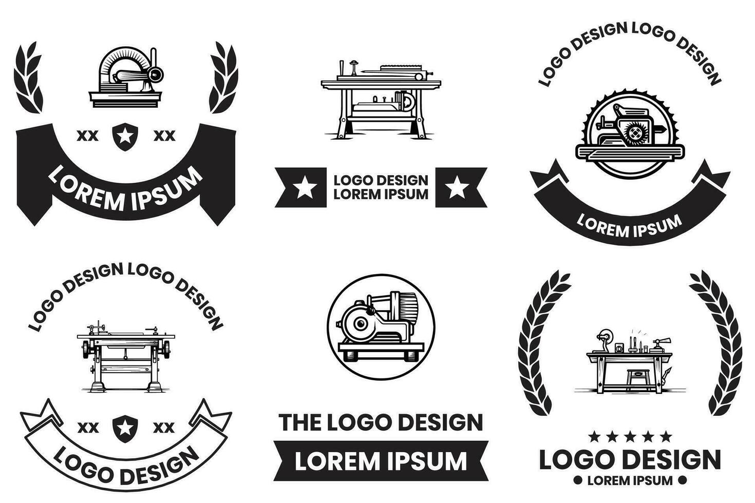 timmerman of bouw winkel logo in vlak lijn kunst stijl vector