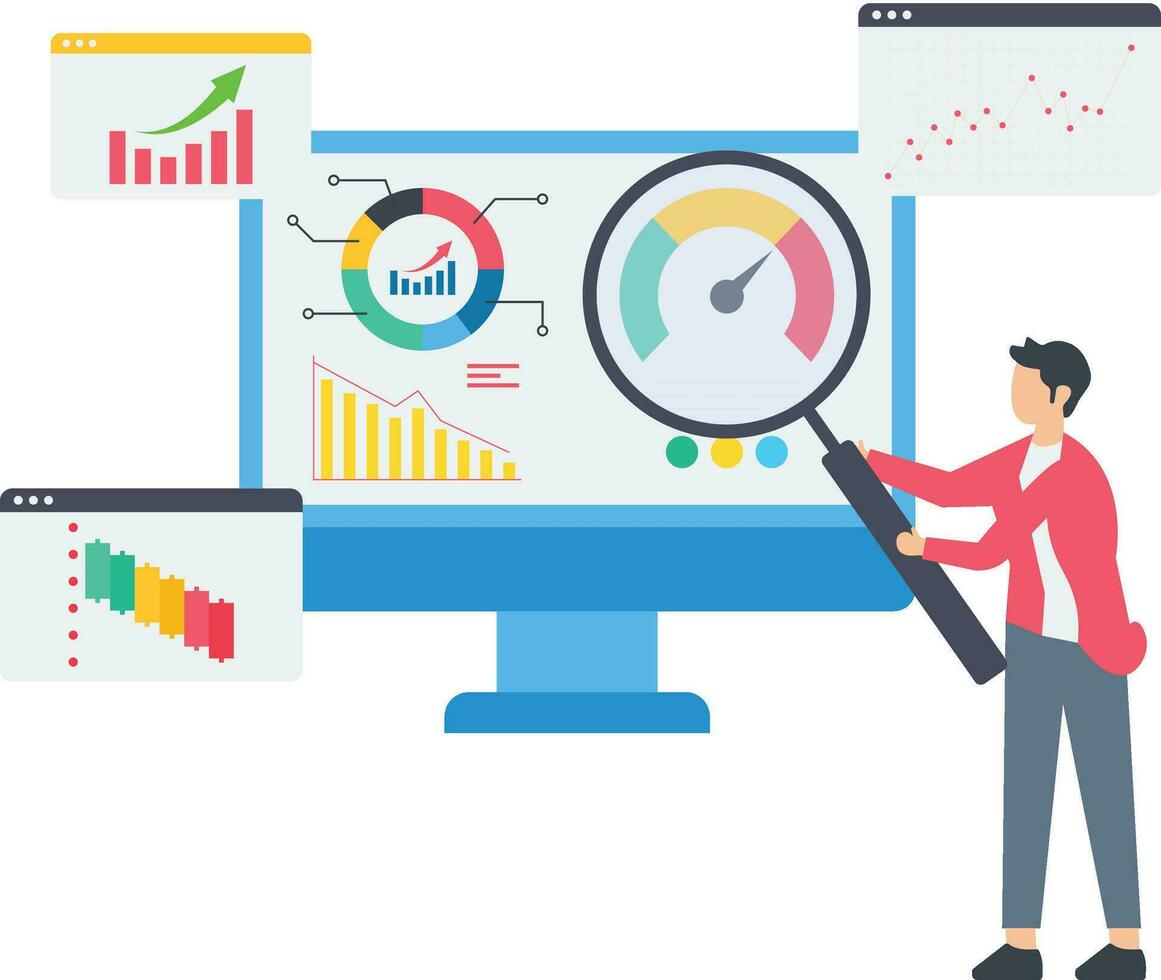 markt Onderzoek gegevens analyse, bedrijf gegevens of financieel rapport, seo analytics concept, winst en verdienen zoeken vector