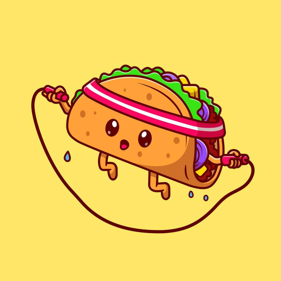 schattig taco spelen springen touw tekenfilm vector icoon illustratie. voedsel sport icoon concept geïsoleerd premie vector. vlak tekenfilm stijl