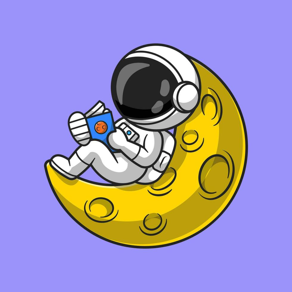 schattig astronaut lezing boek Aan maan tekenfilm vector icoon illustratie. technologie onderwijs icoon concept geïsoleerd premie vector. vlak tekenfilm stijl