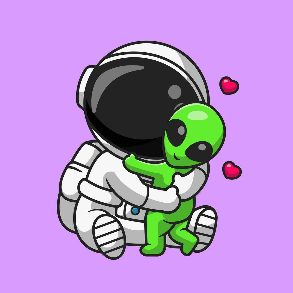 schattig astronaut knuffel buitenaards wezen tekenfilm vector icoon illustratie. wetenschap technologie icoon concept geïsoleerd premie vector. vlak tekenfilm stijl