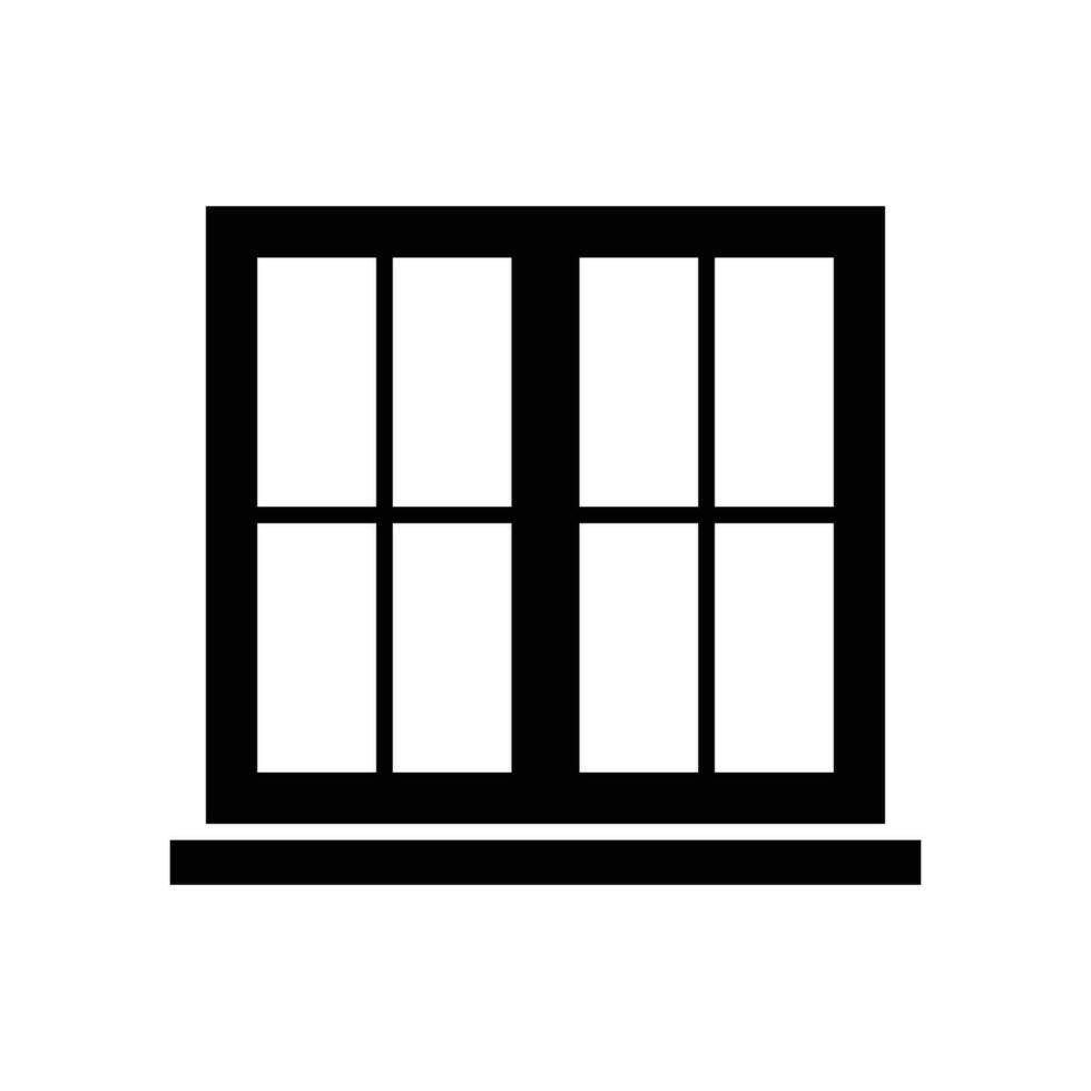 venster icoon. gemakkelijk solide stijl. dubbele, venster kader, vierkant, dichtbij, kamer, huis, huis interieur concept. silhouet, glyph symbool. vector illustratie geïsoleerd.