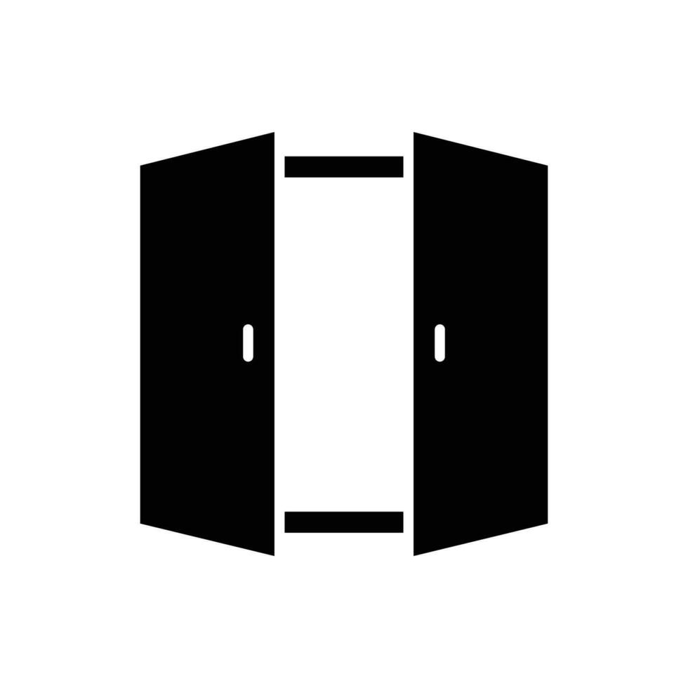 Open dubbele deur icoon. gemakkelijk solide stijl. Ingang poort, bouw, kamer, huis, huis interieur concept. silhouet, glyph symbool. vector illustratie geïsoleerd.
