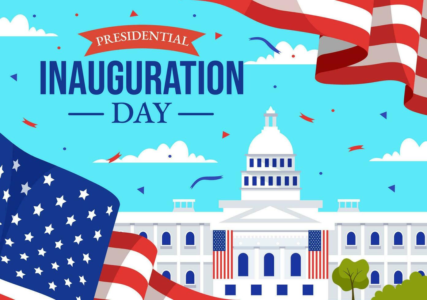 Verenigde Staten van Amerika presidentieel inauguratie dag vector illustratie januari 20 met Capitol gebouw Washington gelijkstroom en Amerikaans vlag in achtergrond ontwerp