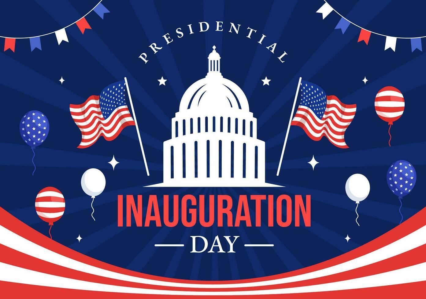 Verenigde Staten van Amerika presidentieel inauguratie dag vector illustratie januari 20 met Capitol gebouw Washington gelijkstroom en Amerikaans vlag in achtergrond ontwerp