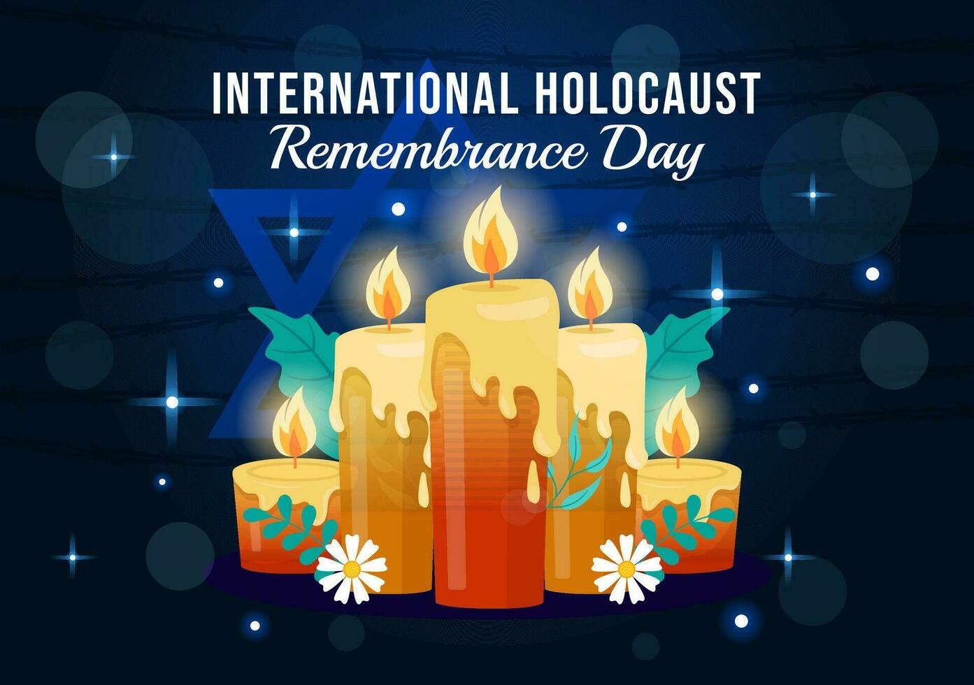 Internationale holocaust herinnering dag vector illustratie Aan 27 januari met geel ster en kaars naar herdenkt de slachtoffers in vlak achtergrond