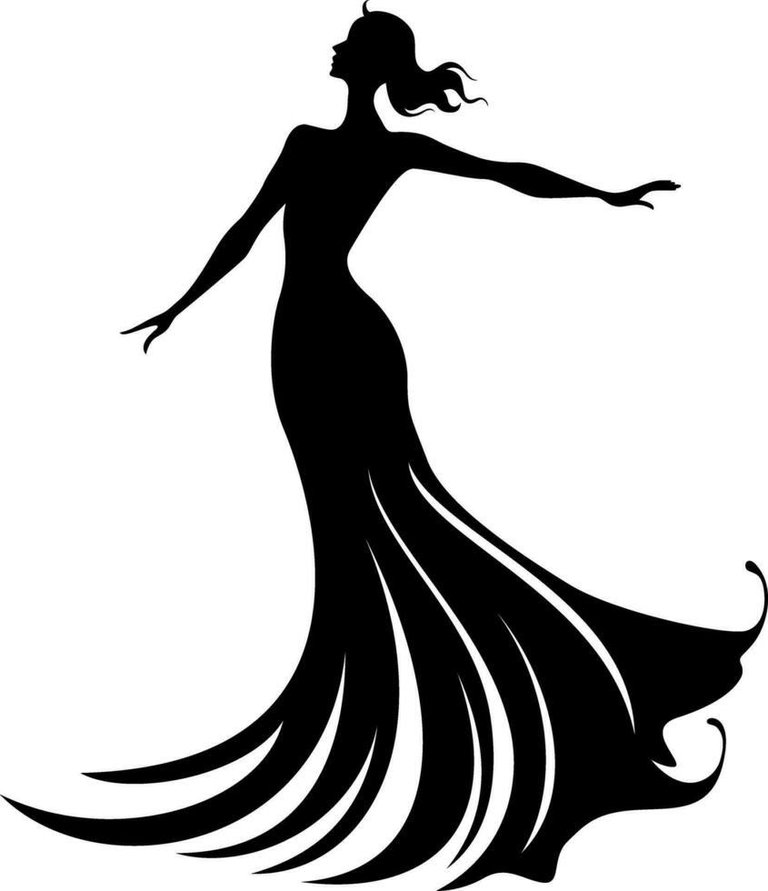 silhouet van een dansen meisje in een lang jurk. vector illustratie