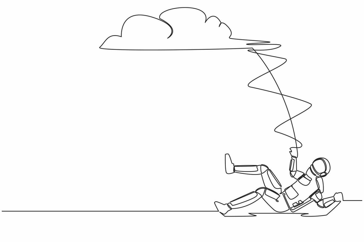 single doorlopend lijn tekening van pech jong astronaut vallend van wolk lucht. verliest ruimteschip bedrijf project. ontdekking mislukking. kosmonaut diep ruimte. een lijn grafisch ontwerp vector illustratie