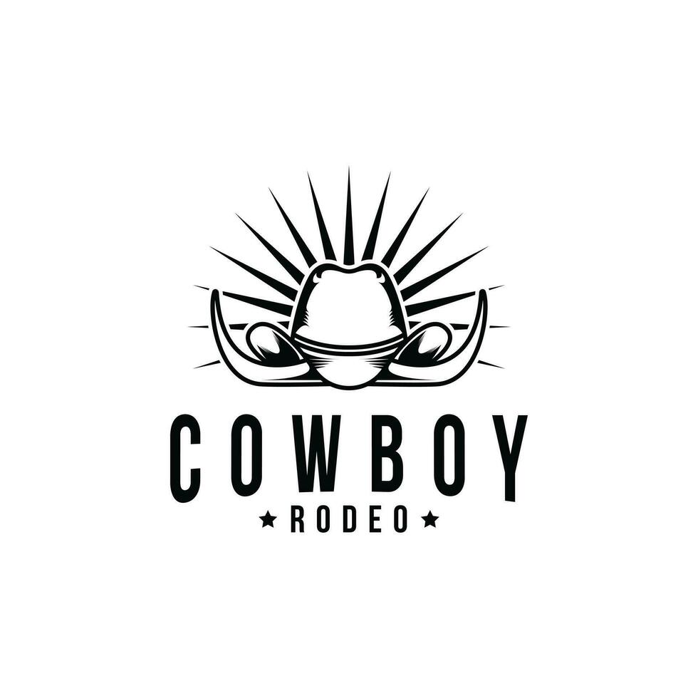 cowboy hoed rodeo en toeter logo ontwerp wijnoogst retro stijl vector