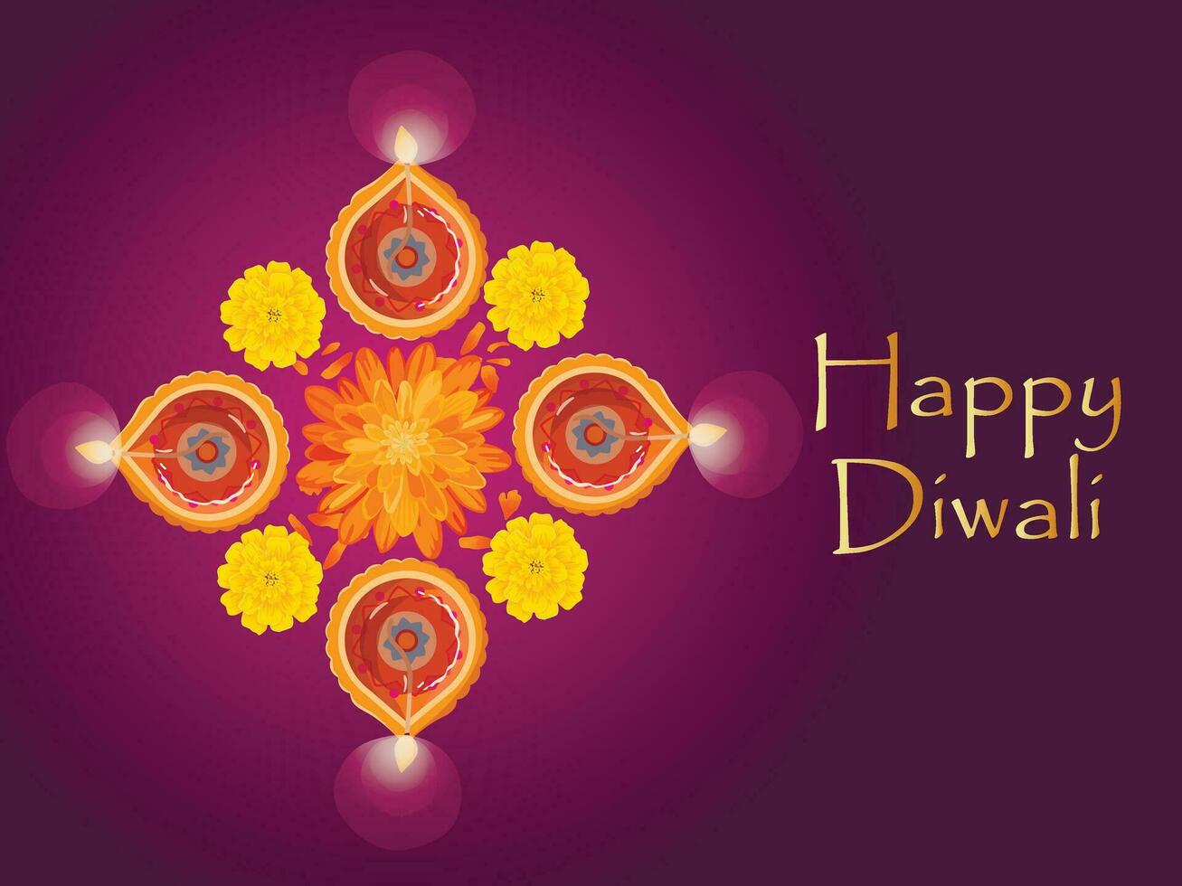 groet kaart gelukkig diwali Indisch festival van lichten met diya - traditioneel olie lamp en bloemen vector