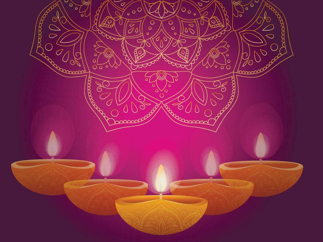 gelukkig diwali Indisch festival van lichten met diya - traditioneel olie lamp en ornament van rangoli. plaats voor tekst. vector illustratie.