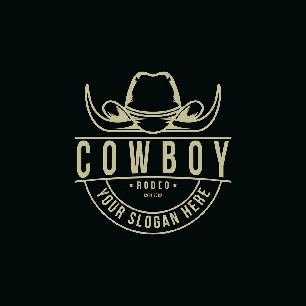 cowboy hoed rodeo logo ontwerp wijnoogst retro stijl vector