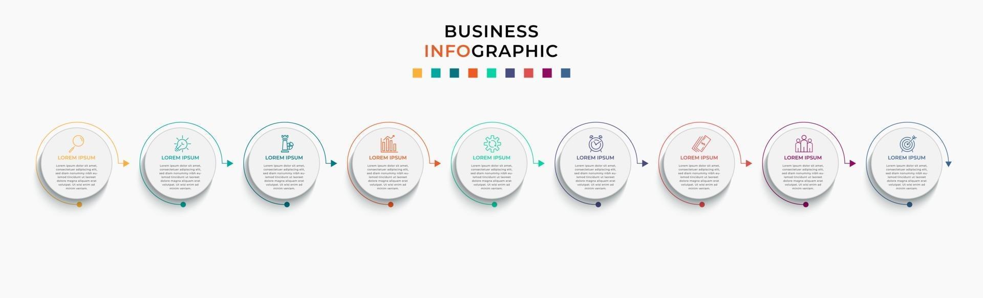 infographic zakelijke ontwerpsjabloon met pictogrammen en 9 opties of stappen vector