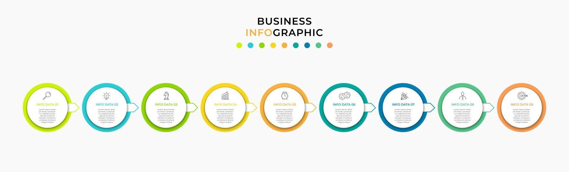 infographic zakelijke ontwerpsjabloon met pictogrammen en 9 opties of stappen vector