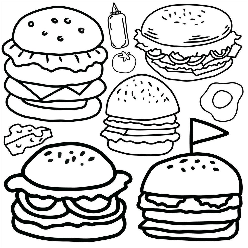 hamburger tekening schetsen reeks vector