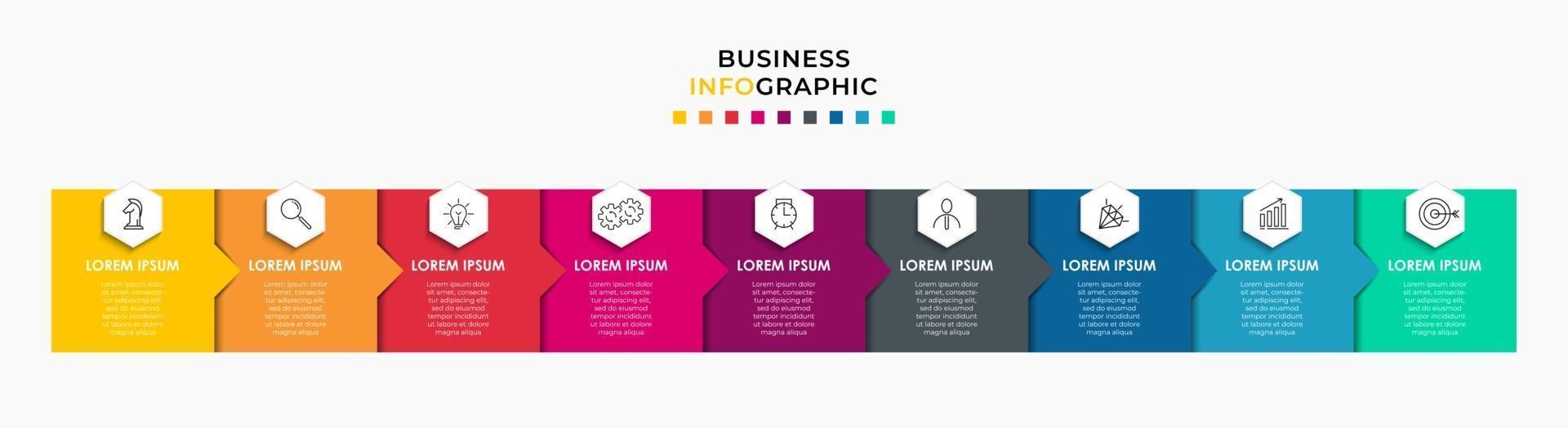 infographic zakelijke ontwerpsjabloon met pictogrammen en 9 opties of stappen vector