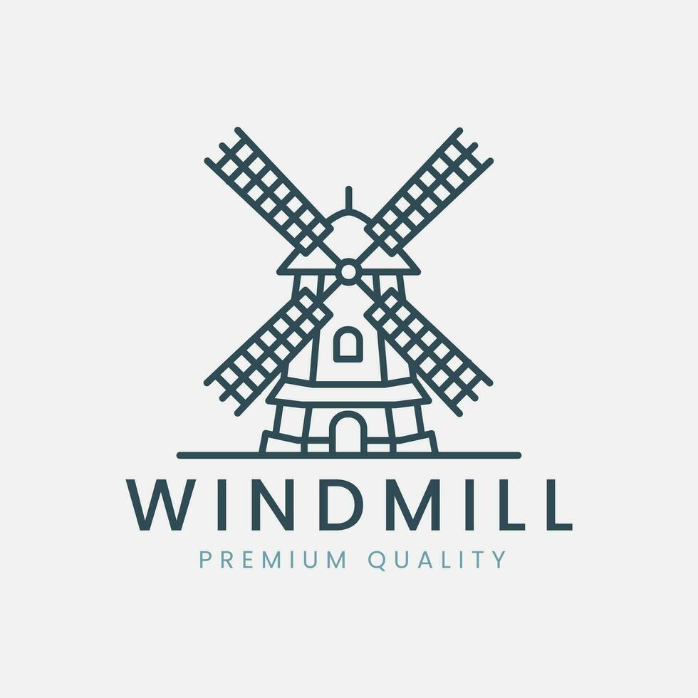 windmolen lijn kunst logo vector illustratie sjabloon ontwerp, icoon landbouw, boerderij huis ontwerp