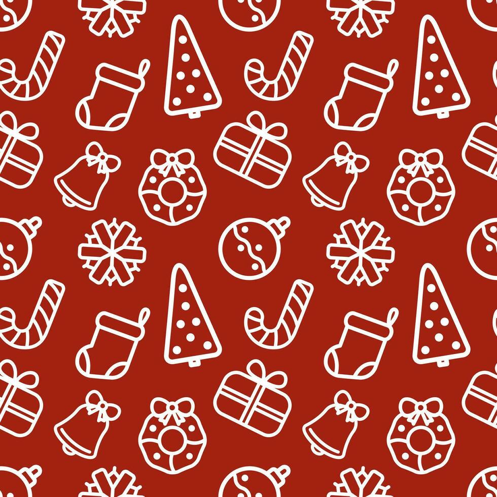 Kerstmis pictogrammen elementen. naadloos patroon. vector illustratie Aan rood achtergrond.