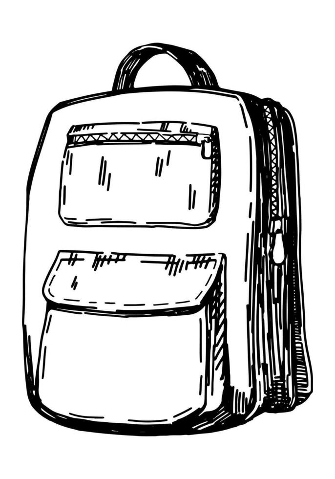 rugzak tekening. schetsen van school- tas. hand- getrokken vector illustratie. terug naar school- schets clip art geïsoleerd Aan wit achtergrond.