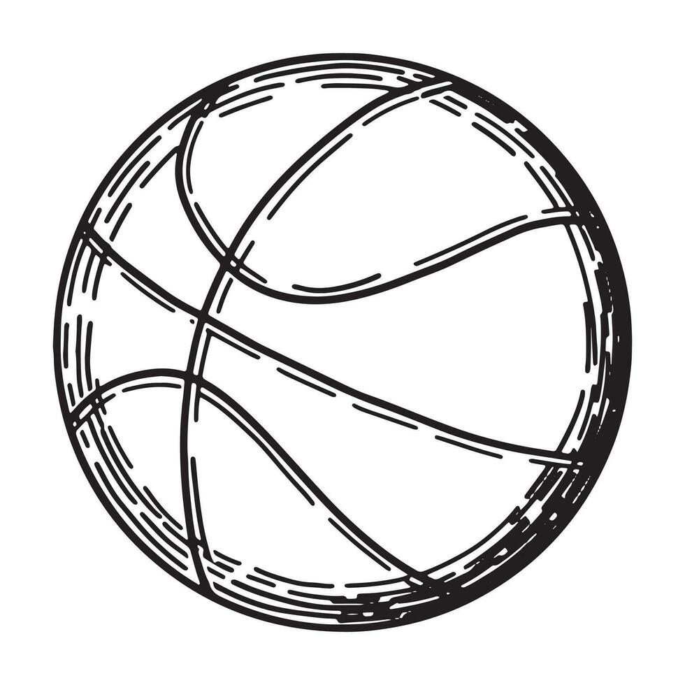 basketbal bal schetsen clip art. sport uitrusting tekening geïsoleerd Aan wit. hand- getrokken vector illustratie in gravure stijl.