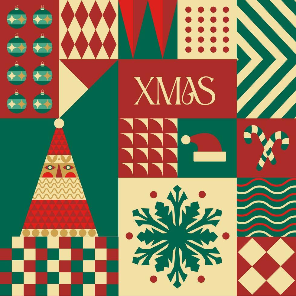 Kerstmis Kerstmis naadloos patroon in Scandinavisch stijl ansichtkaart met retro schoon concept ontwerp vector