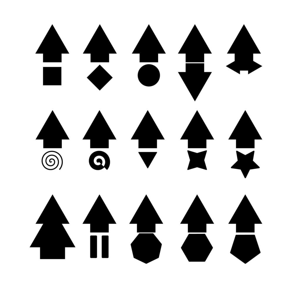 unieke collectie verschillende pijlset. pictogram zwarte platte afbeelding vector