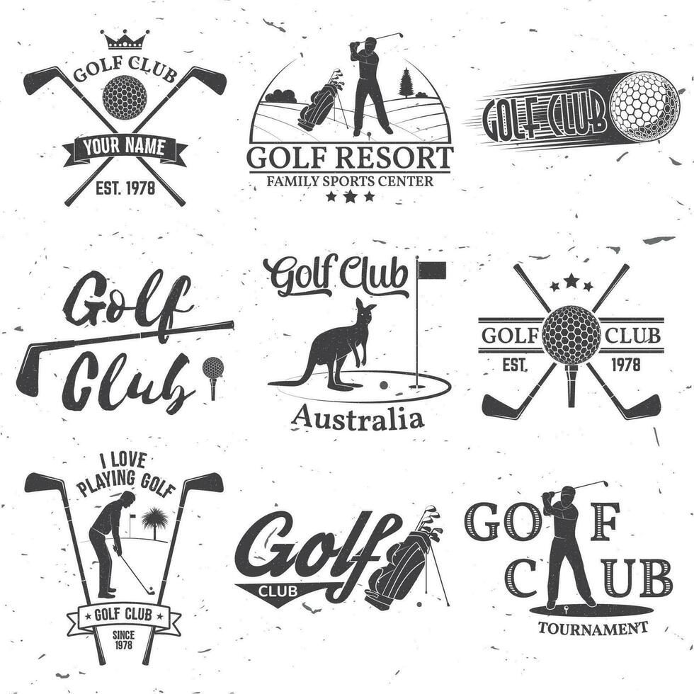 reeks van golf club concept met golfspeler silhouet. vector