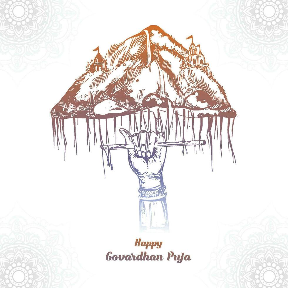 Indisch religieus festival gelukkig govardhan puja Hindoe festival kaart schetsen ontwerp vector