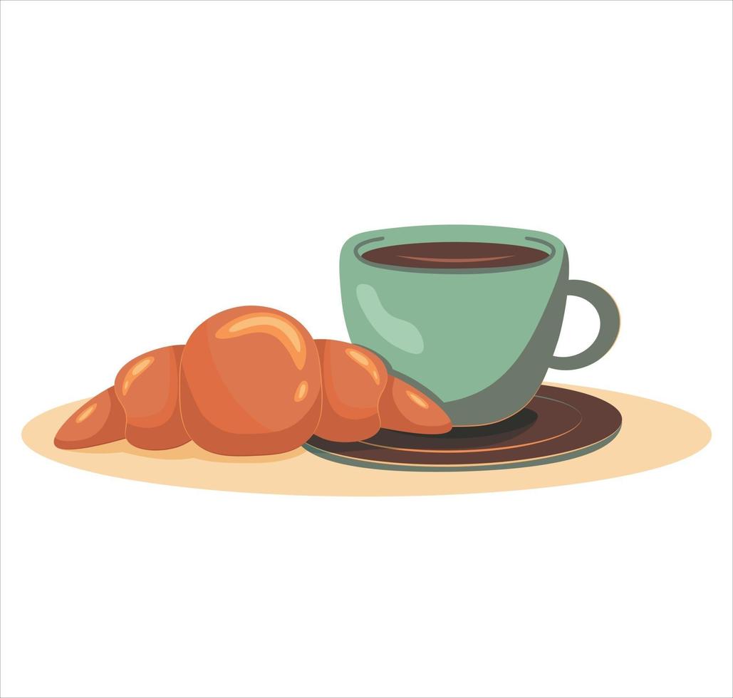 kopje koffie met croissant. ontbijtconcept. groet briefkaart. vector