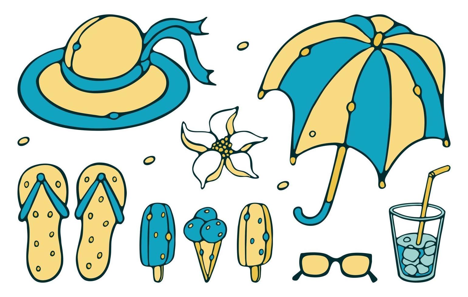 hallo zomer accessoires vector set. doodle platte cartoonstijl