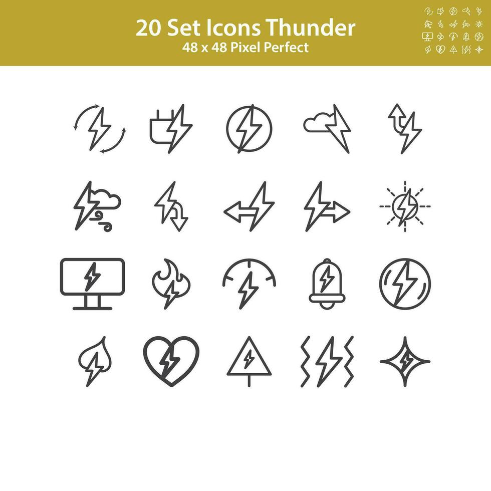 verzameling van energie vector lijn pictogrammen. bevat pictogrammen van elektriciteit, bliksem, milieu energie. bewerkbare slagen.