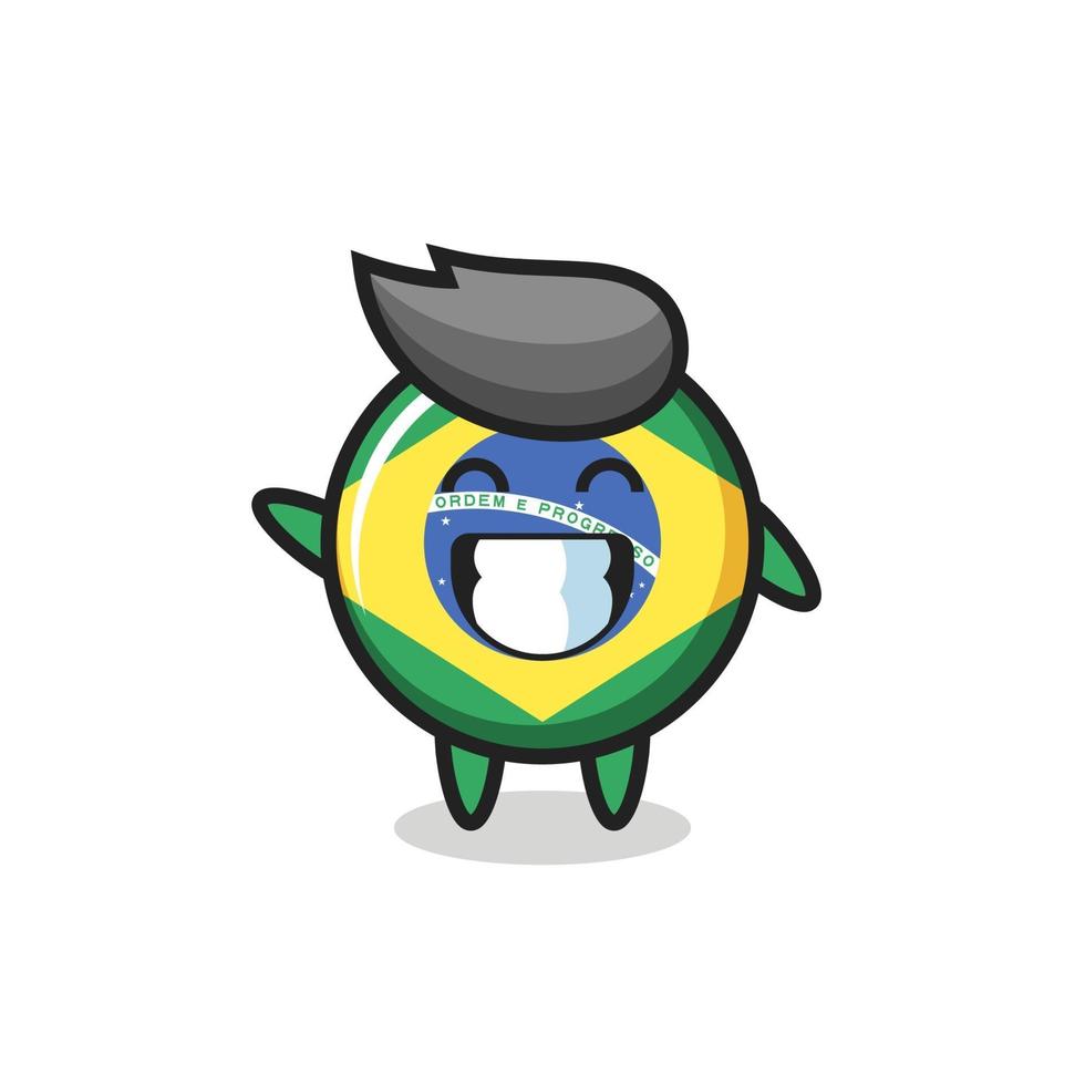 brazilië vlag badge stripfiguur doet golf handgebaar vector