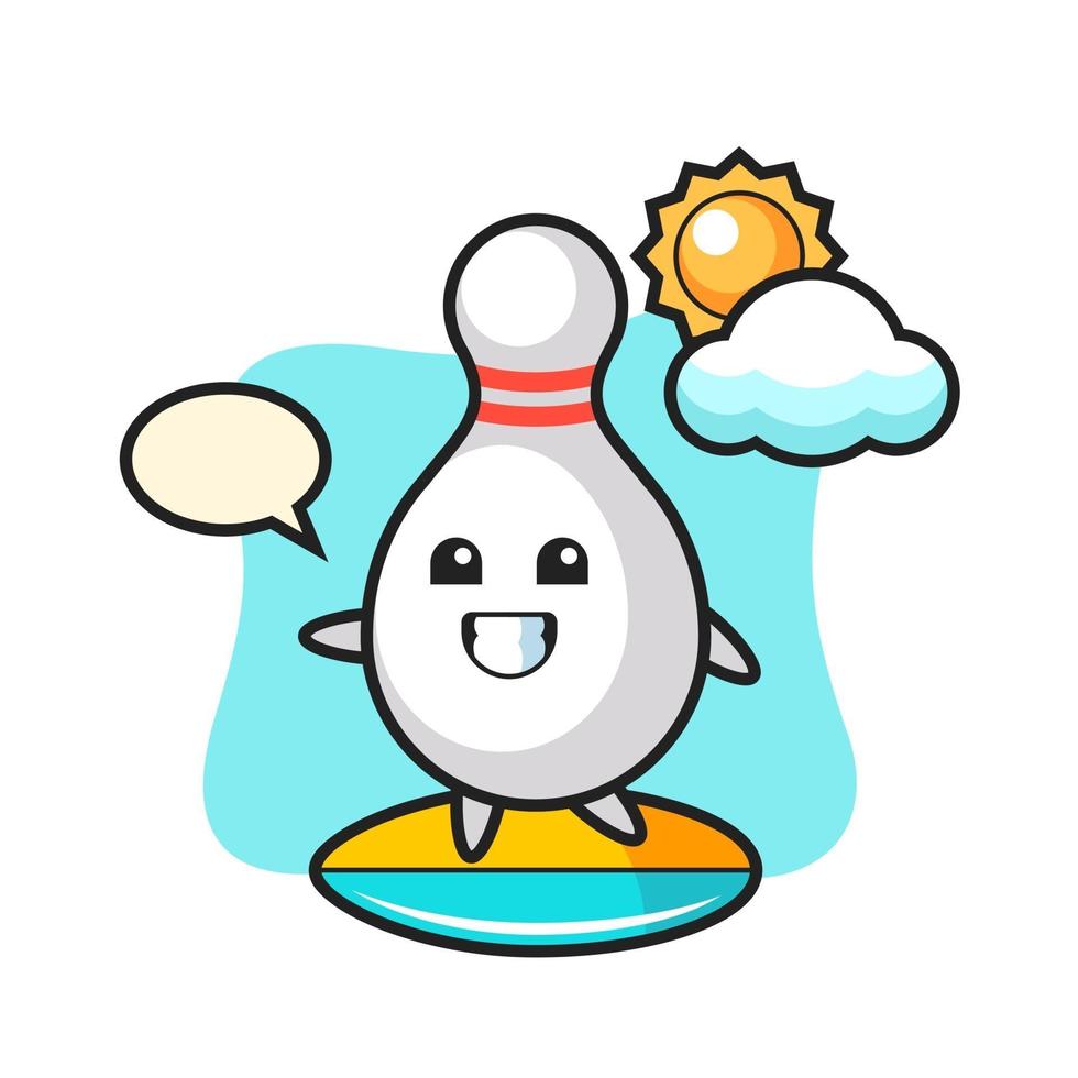 illustratie van bowling pin cartoon doen surfen op het strand vector