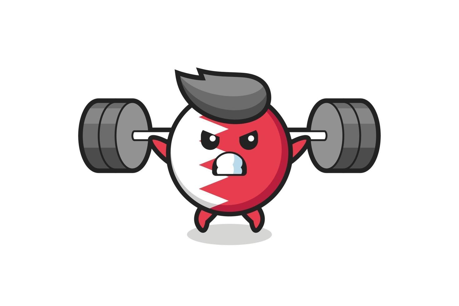 bahrein vlag badge mascotte cartoon met een barbell vector