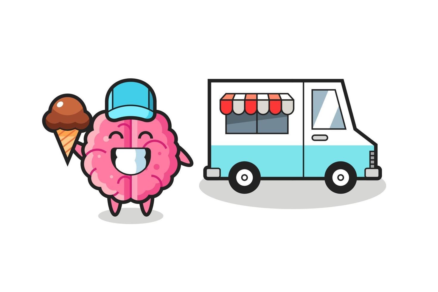 mascotte cartoon van hersenen met ijscowagen vector