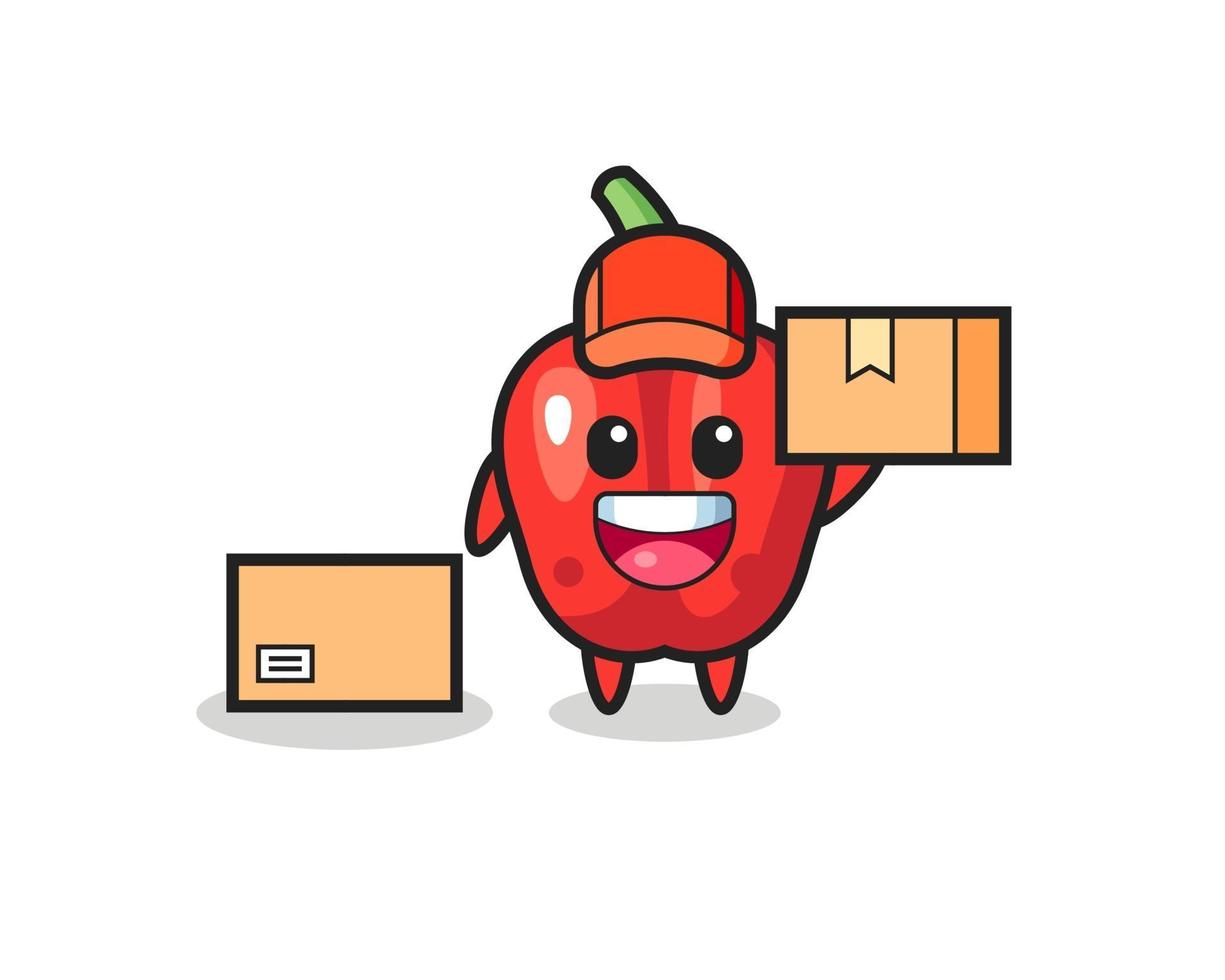 mascotteillustratie van rode paprika als koerier vector