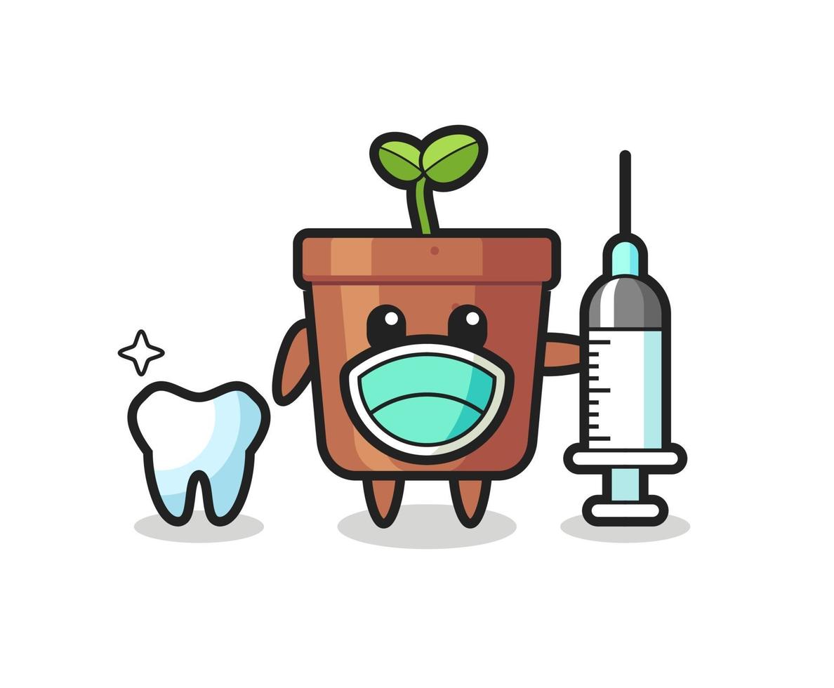 mascotte karakter van plantenpot als tandarts vector