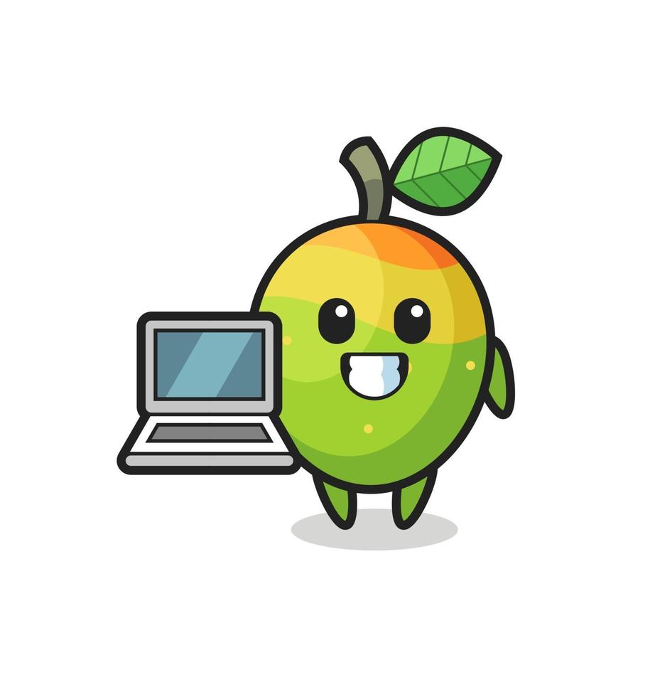 mascotte illustratie van mango met een laptop vector