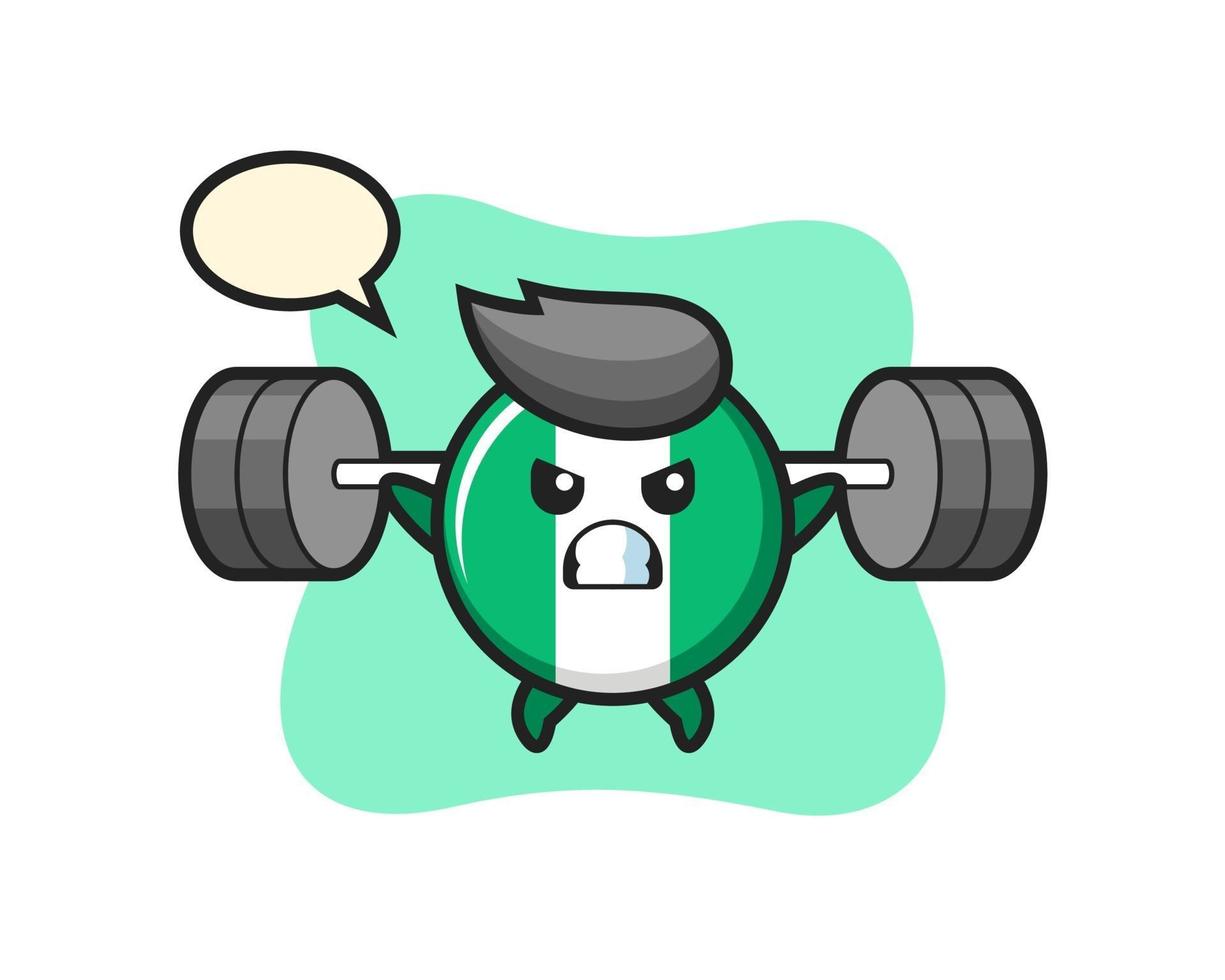 nigeria vlag badge mascotte cartoon met een barbell vector