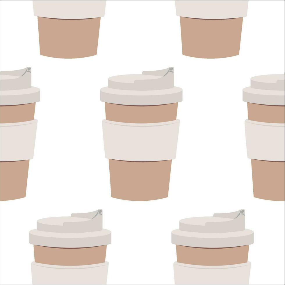 naadloos patroon met koffie kop papier houder nemen weg. koffie winkel omhulsel papier vector